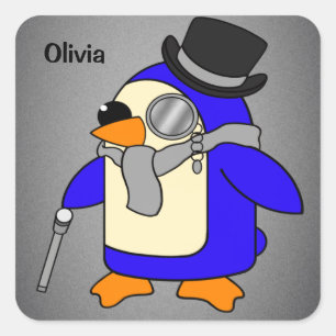 Sticker Carré Cute dessin animé pingouin gris neutre