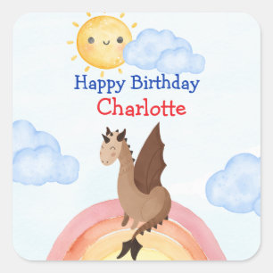 Sticker Carré Cute dino Dragon Boy Birthday Party