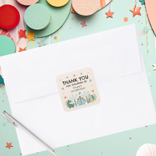 Sticker Carré Cute Dinosaur Stomp Anniversaire Merci de fête