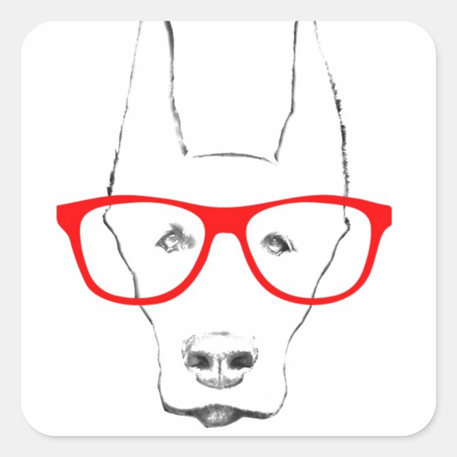 Sticker Carré Cute Doberman Pinscher Dog Face w Spectacle Esquis (Devant)