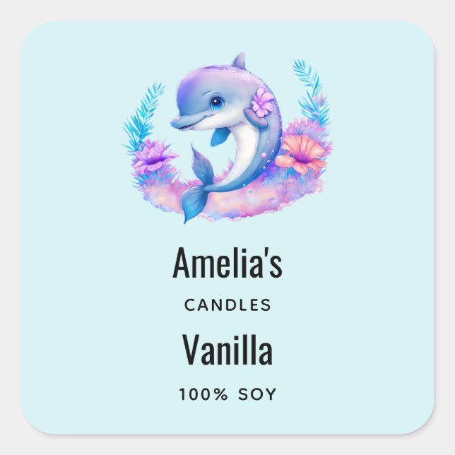 Sticker Carré Cute Dolphin Sea Creator Candle Business (Devant)