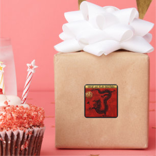 Sticker Carré Cute Dragon chinois Année 2024 Zodiac Anniversaire