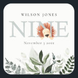 Sticker Carré Cute Dusky Blue Lion Foliage 9e Anniversaire<br><div class="desc">Si vous avez besoin d'une personnalisation supplémentaire,  n'hésitez pas à m'envoyer un message sur yellowfebstudio@gmail.com .</div>