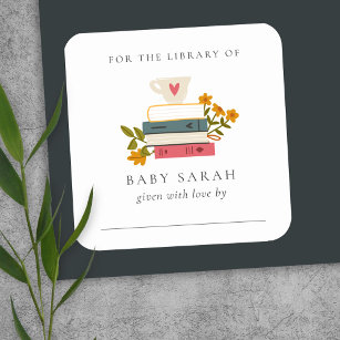 Sticker Carré Cute Dusky empilé Livres Histoires Floral Baby Lib