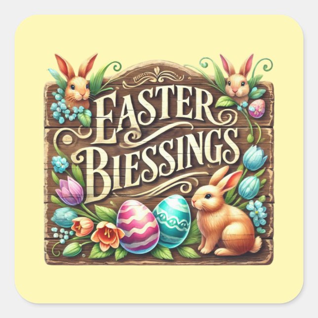 Sticker Carré Cute Easter Blessings word art  (Devant)