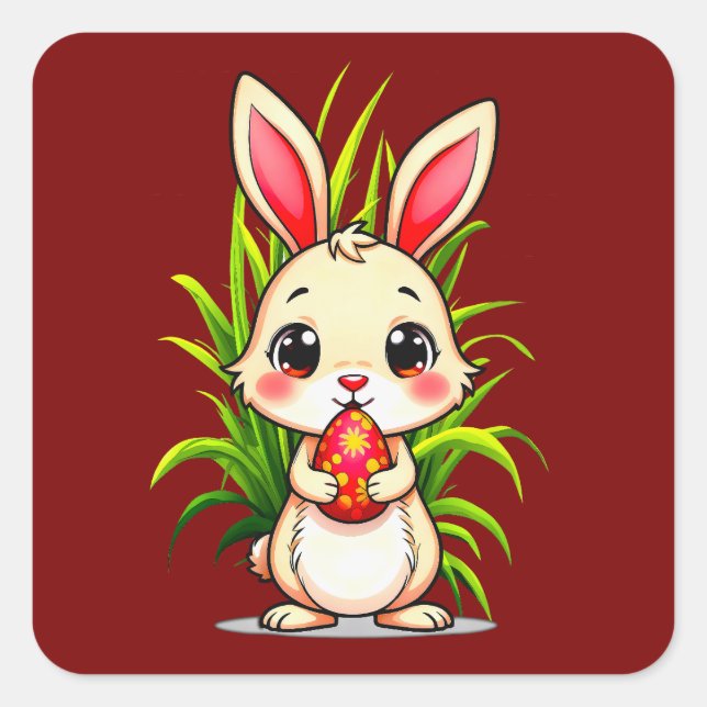 Sticker Carré Cute Easter Bunny Holding Egg - Autocolante (Devant)