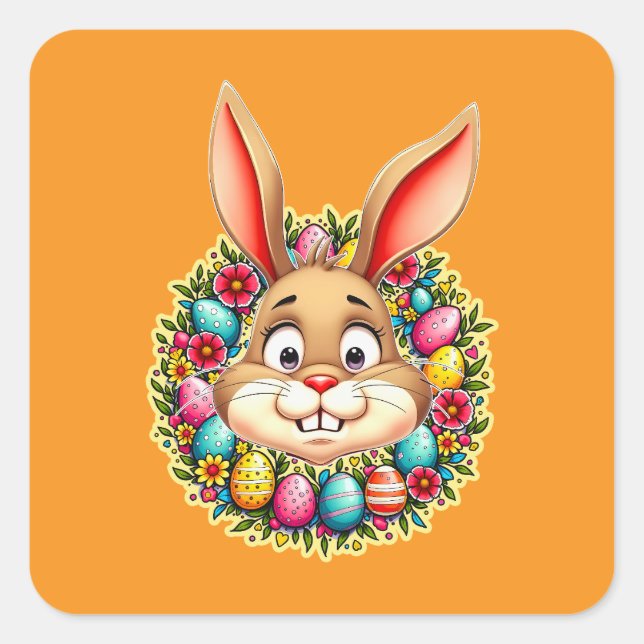 Sticker Carré Cute Easter Bunny – Spring Flowers Autocolante (Devant)