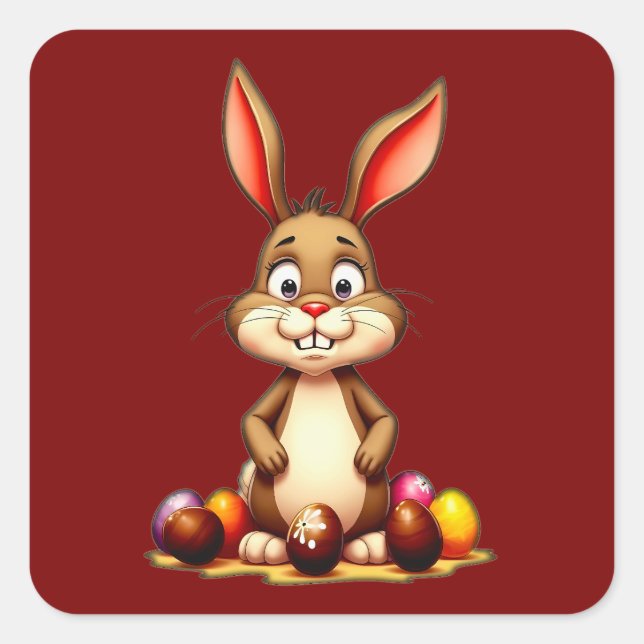 Sticker Carré Cute Easter Bunny with Chocolate Eggs Autocolante (Devant)
