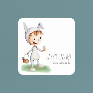Sticker Carré Cute Easter Kid School Classe personnalisée