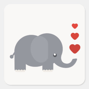 Sticker Carré Cute elephant with hewhimsical love