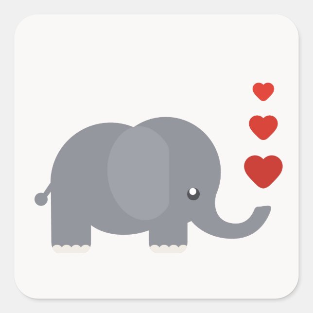 Sticker Carré Cute elephant with hewhimsical love (Devant)