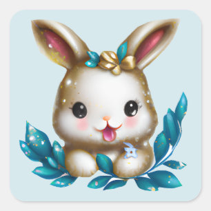 Sticker Carré Cute et adorable Kawaii Baby Bunny