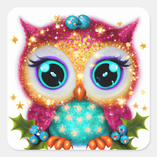 Sticker Carré Cute et adorable Kawaii Baby Owl (Devant)