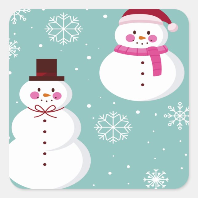 Sticker Carré Cute Festive Winter Pink Frosty Snowman (Devant)
