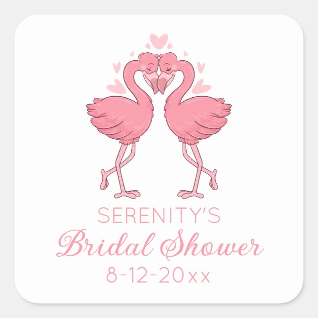 Sticker Carré Cute Flamingo Pink Tropical Beach Bridal Shower (Devant)
