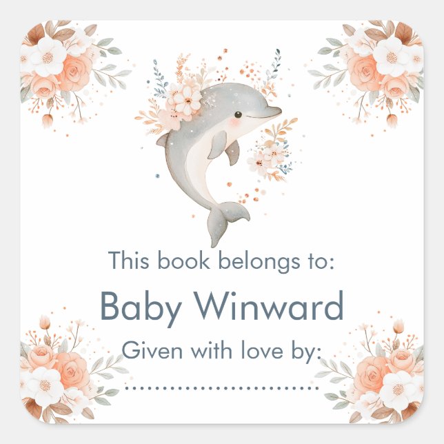Sticker Carré Cute Floral Dolphin Baby Shower (Devant)