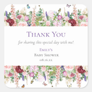 Sticker Carré Cute Floral & Papillons Merci Baby shower