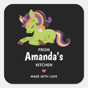 Sticker Carré Cute Frankenstein Unicorn Halloween Kitchen