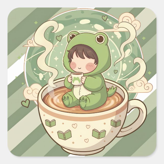 Sticker Carré Cute Froggy Coffee Tale Design (Devant)