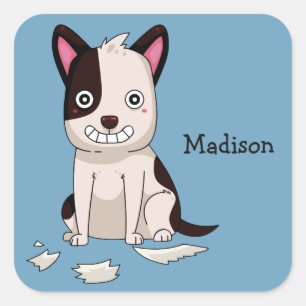 Sticker Carré Cute & Funny Chien personnalisées nom & colorier a