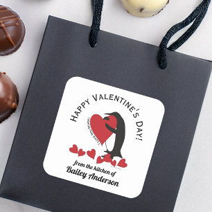 Sticker Carré Cute Funny Penguin Saint-Valentin Geste maison