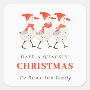 Sticker Carré Cute Funny Red Winter Quacking Christmas Canards