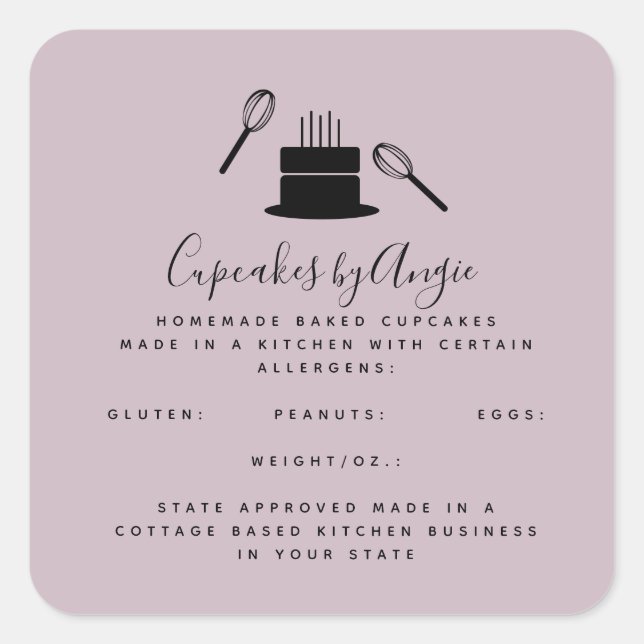 Sticker Carré Cute Gâteau Whisque Alimentation Commerce Rose Noi (Devant)