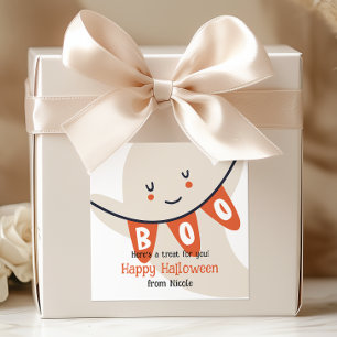STICKER CARRÉ CUTE GHOST BOO HALLOWEEN KIDS TRAITER
