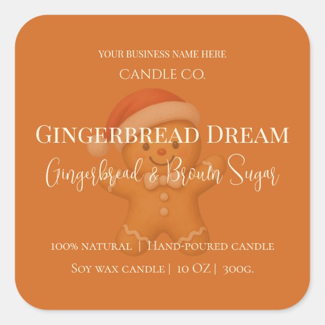 Sticker Carré Cute Gingerbread Man Christmas Candle Label (Devant)