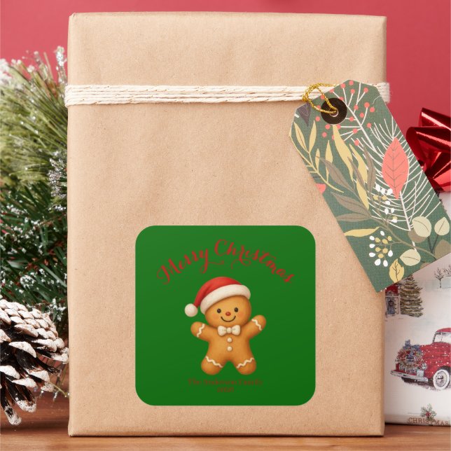 Sticker Carré Cute Gingerbread Man with Santa Hat -  (vacances)