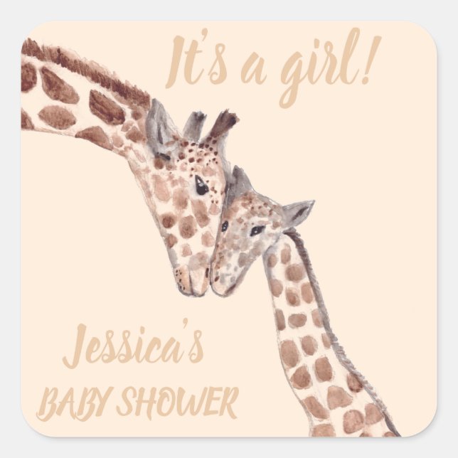 Sticker Carré Cute Giraffe Aquarelle Safari Jungle Baby shower (Devant)