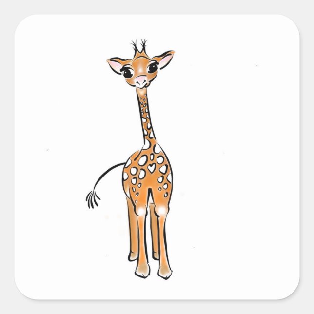 Sticker Carré Cute Giraffe drawing, safari animals (Devant)