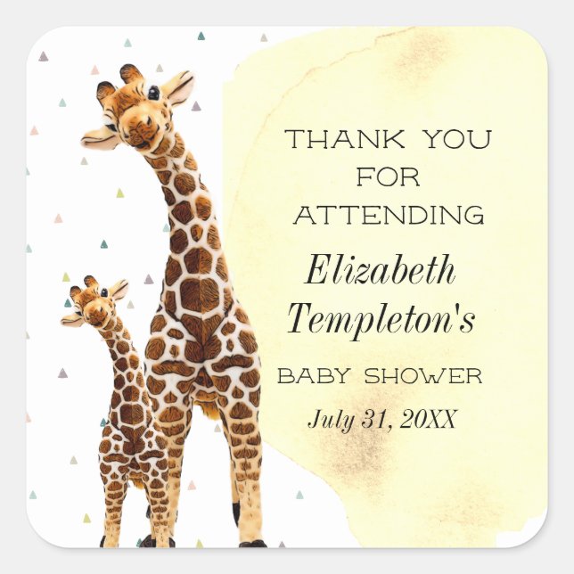 Sticker Carré Cute Giraffe Safari Baby shower Genre Neutre (Devant)