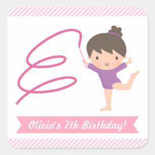 Sticker Carré Cute Girl Gymnastique Anniversaire de enfant Étiqu