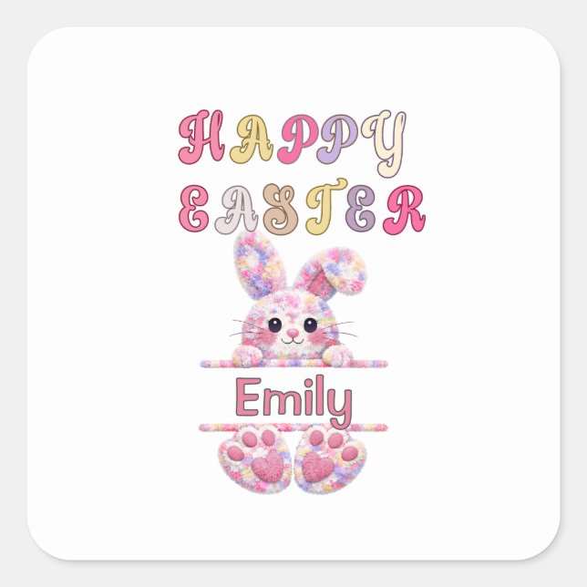 Sticker Carré Cute Girl Personalize Happy Easter Bunny (Devant)