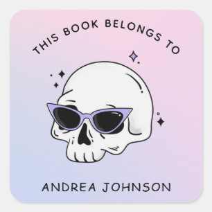 Sticker Carré Cute Girly Skull Glasses Tendance Gradient Plaque 