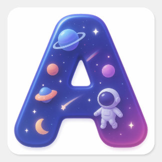 Sticker Carré Cute Glossy Space Alphabet Letter A – Galaxy Theme