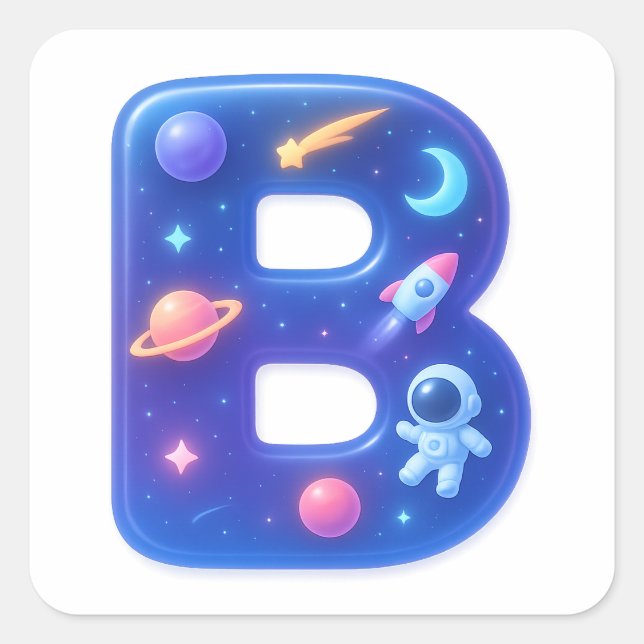 Sticker Carré Cute Glossy Space Alphabet Letter B – Galaxy Theme (Devant)