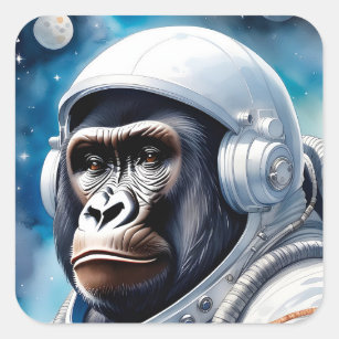 Sticker Carré Cute Gorilla en costume d'astronaute dans l'espace