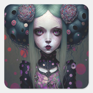 Sticker Carré Cute Goth Girl Purple Black Imaginaire Art