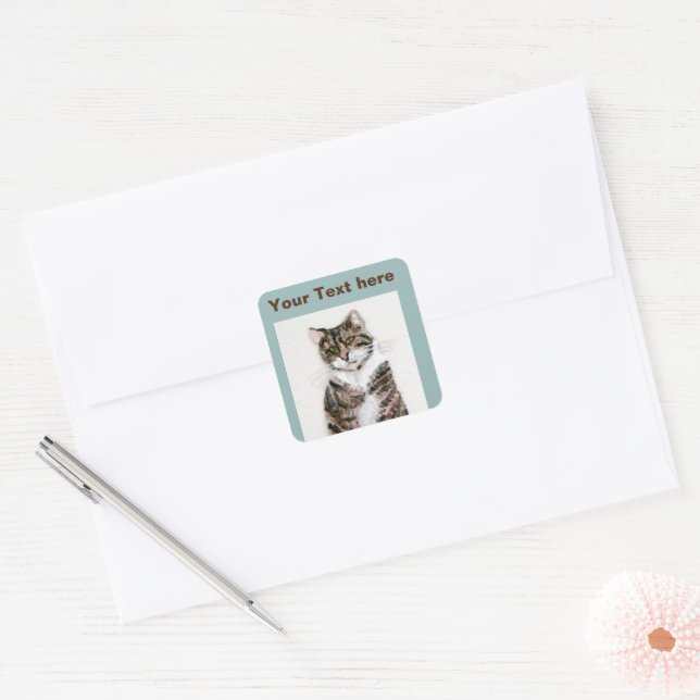 Sticker Carré Cute Gray Kitty Tabby Chat (Enveloppe)