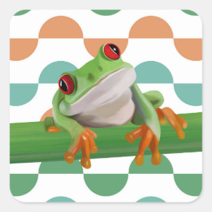 Sticker Carré Cute grenouille à arbre rouge coloré géométrique