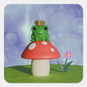 Sticker Carré Cute grenouille caricaturale portant une couronne 
