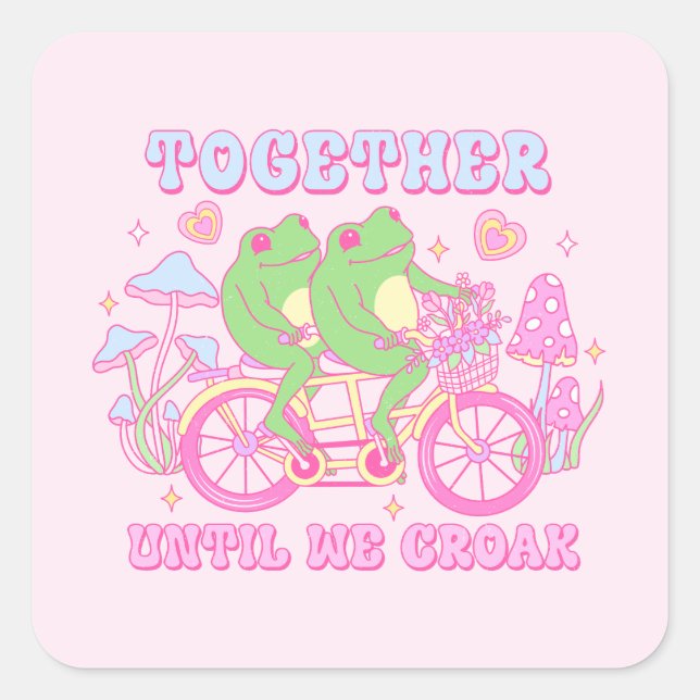 Sticker Carré Cute Grenouille Couple - Ensemble Jusqu'À Ce Que N (Devant)
