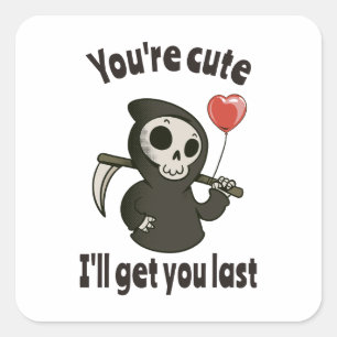 Sticker Carré Cute Grim Reaper avec coeur romantique