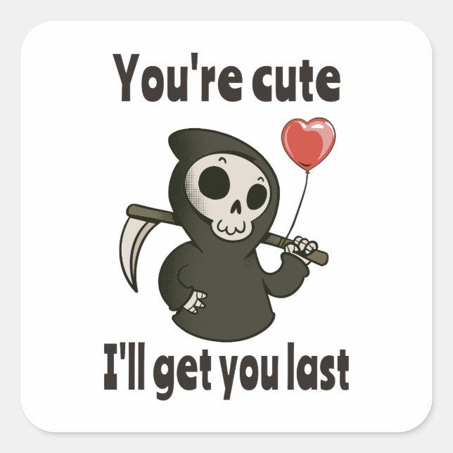 Sticker Carré Cute Grim Reaper avec coeur romantique (Devant)
