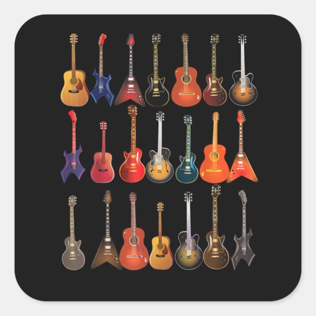 Sticker Carré Cute Guitar Rock and Roll Musical Instruments (Devant)