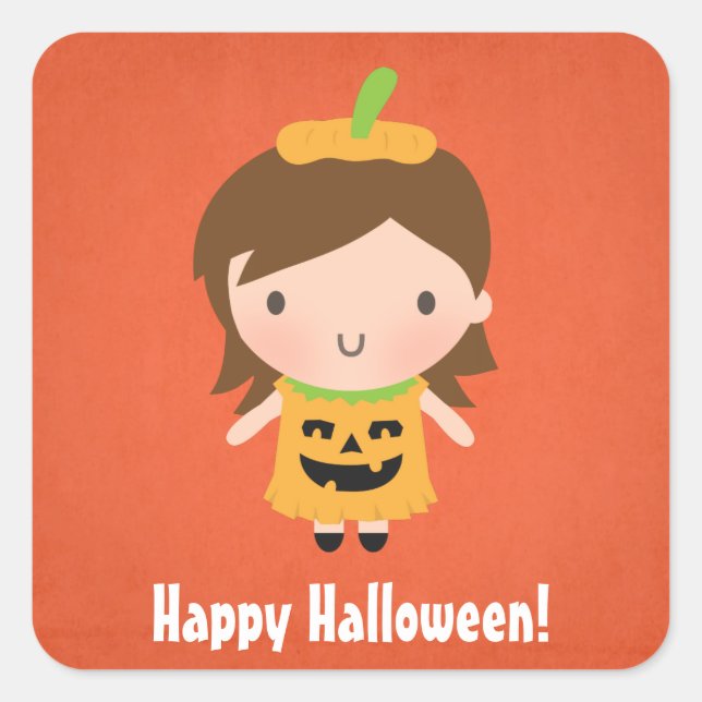 Sticker Carré Cute Halloween Citrouille Costume fille (Devant)