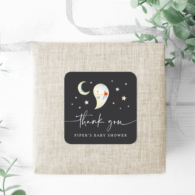 Sticker Carré Cute Halloween Ghost Baby Shower Thank You (Créateur téléchargé)