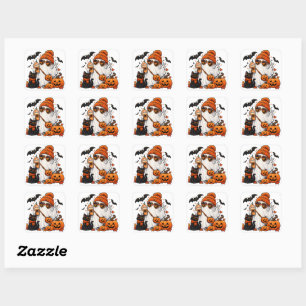 Sticker Carré Cute Halloween Ghost & Black Cat – Spooky Autumn